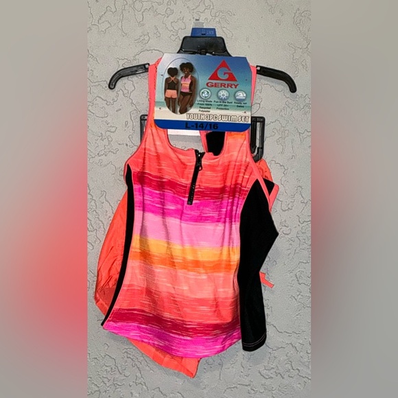 Gerry Pink and Orange Striped Tankini 3-Piece Swimsuit - Picture 2 of 6